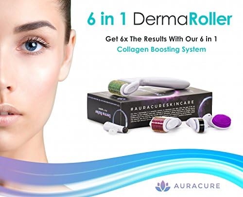 Auracure 6-in-1 Derma Kit: Premium Titanium Set for Wrinkles, Acne Scars, Cellulite, Stretch Marks, Collagen - Anti Aging, Exfoliating, and Cleansing Massage Roll Tool- Storage Case Include