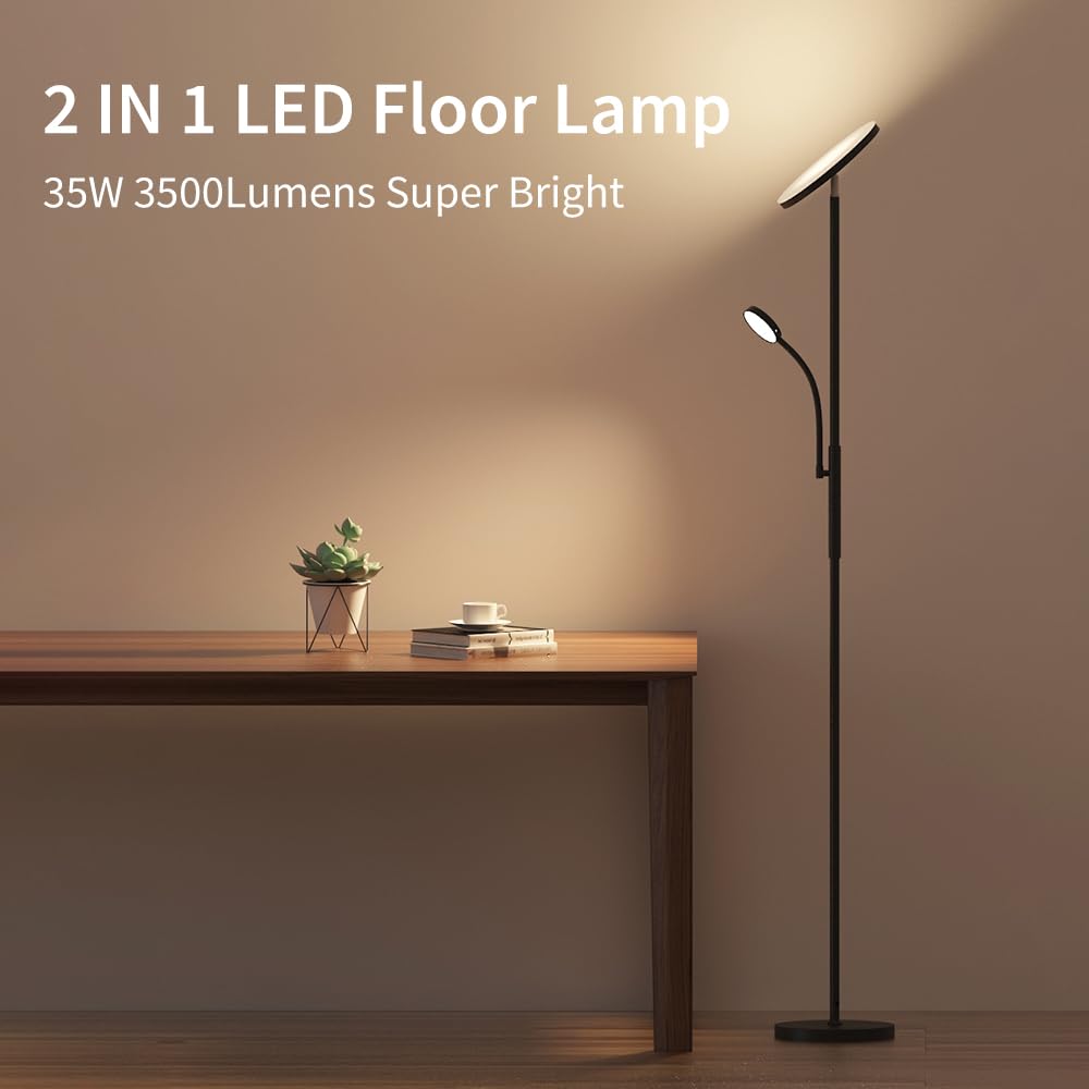 Lamparas De Pie Para Salon Lámpara De Pie LED OUTON Regulable - 30W, 4 Temperaturas Color, Control Remoto, 176cm Altura Lampara Salon Dormitorio