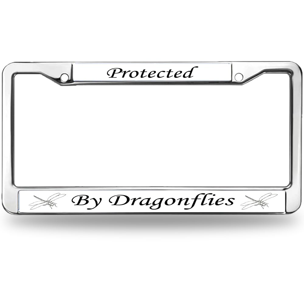 Protected by Dragonfly Stainless Steel License Plate Frame Dragonfly Lover Faith License Plate Frame Black for Independence Day