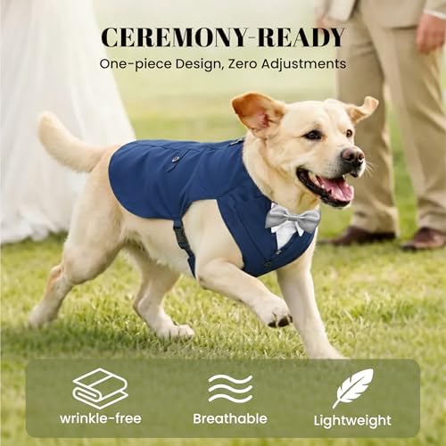 AVERYDAY Dog Tuxedo with Bow Tie for Wedding Outfit, Dog Suit Costume for Christmas Halloween Valentine’s Day, Adjustable Pet Tux Harness with Leash Ring, Formal Wear for Small Medium Large Dogs - 2
