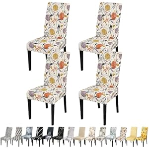 JQinHome Pattern Chair Covers for Dining Room Set of 4, High Stretch Removable Washable Parsons Chair Slipcover for Home Party Hotel Wedding Ceremony (Flower,4PCS)