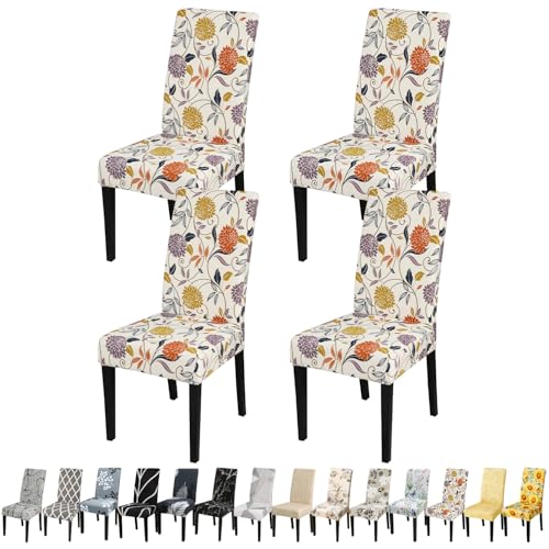 JQinHome Pattern Chair Covers for Dining Room Set of 4, High Stretch Removable Washable Parsons Chair Slipcover for Home Party Hotel Wedding Ceremony (Flower,4PCS)