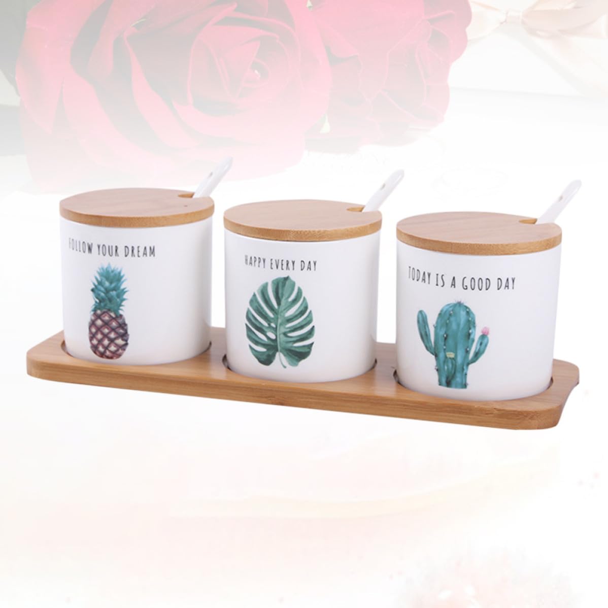 VICASKY Barattolo Ceramica Nordico Verde, Set Tre Pezzi con Coperchio