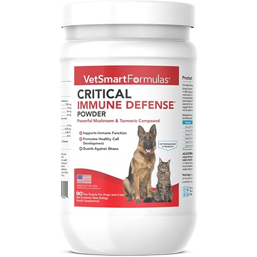 Critical Immune Defense for Dogs & Cats; Supports Normal Cell Growth - Turkey Tail, Reishi, Shiitake and Maitake Mushroom Formula with Patented White Turmeric Root Extract (Large / 90 Day Avg. Supply)