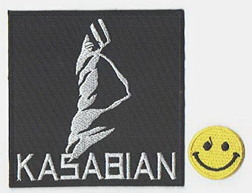 "KASABIAN : an English rock music band" Applique embroidered iron on PATCHES (Wappen, ???? , ??) with Yellow Tiny Smiley Patches by PATCH CUBE