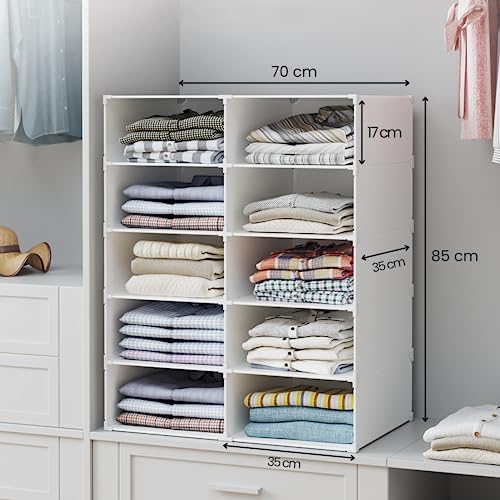 XOKOTAKI Modulares Regal, Kleiderorganizer für Schrank, Regal für Zimmer, Flur. Aufbewahrungsregal für Zuhause, Flur, Schlafzimmer. 10 Module