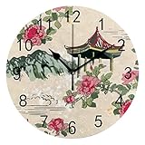 Facile Lettura Orologio Da Muro 25Cm, Japanese Chinese Oriental Line Art Ink Orologi Da Cucina Silenzioso, Moderno Rotondo Orologio Da Parete, Scuola, Caffè, Ufficio