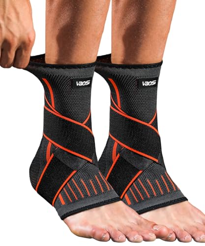 Kuzimua 2 Pièces Chevillière de Soutien et Compression Réglable - Pour Sport (Football, Running) et Récupération d'Entorse - Respirante Cheville Gauche/Droite (2x Orange, L)