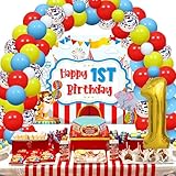 Carnival Decoration Set - Theme Balloon Garland Arch Kit - Happy 1st Birthday Background Backdrop - Circus Theme - Foil Balloon Number One