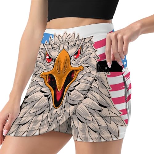 Jupe short de tennis anti frottement Oiseau Drapeau mini jupe course avec poche