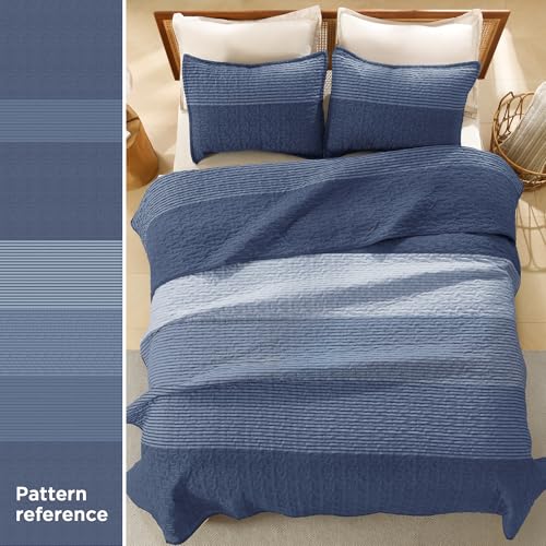 Litanika Oversized King Quilt Set Sapphire Blue, 128x120 Stripe Bedspread Coverlet 3 Pieces, Sapphire Blue Lightweight Quilted Bedding Set for All Season(Super King Plus-1 Quilt, 2 Pillowcases) by Litanika - Used condition - Image 3