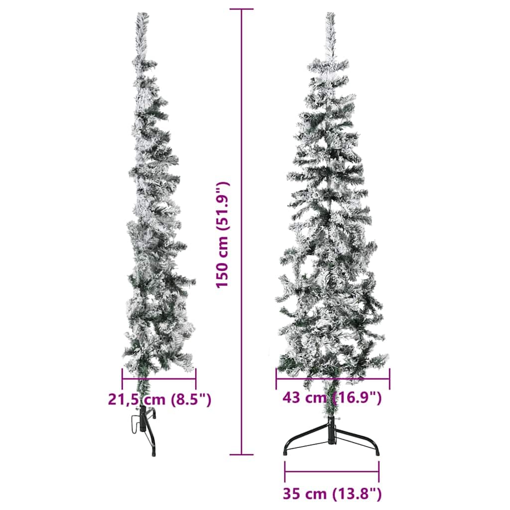 Semi Albero di Natale Artificiale con Neve Slim Alto 150cm PVC Salva Salvaspazio Parete Riutilizzabile Decorazione Festiva