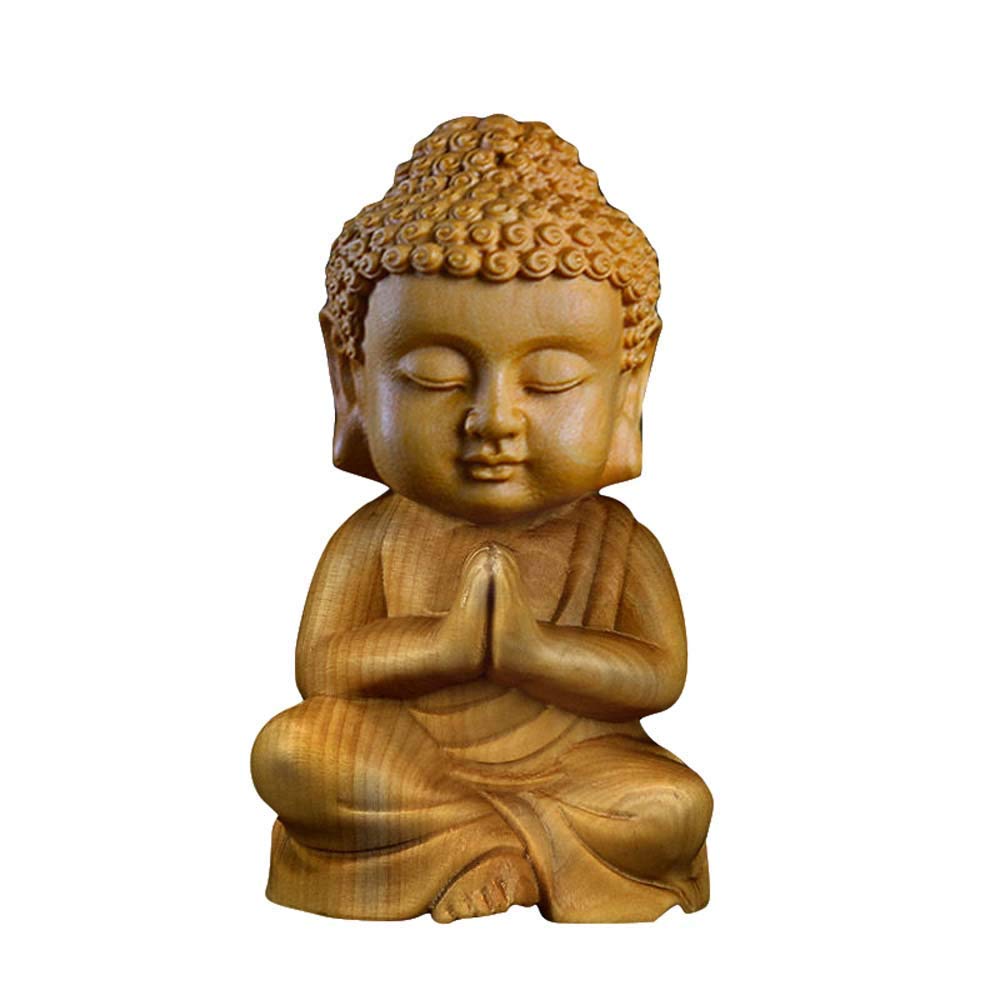 YNIYUJKL Feng Shui Ornaments Small Boxwood Sitting Buddha Statue,Wood Chinese Decor Figurine,Home And Office Sculpture,Hand Carved,C,B-A