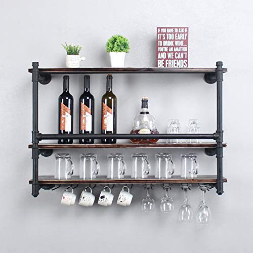 Buy 1 get 1 Industrial 36 Wall Mounted Wine Racks with 9 Stem Glass Holders for Wine Glasses,3-Tier Storage Wood Shelf,Mugs Rack,Bottle & Glass Holder,Wine Storage Display Rack,Home Décor,Retro Black(Style B) Black Friday 🔥 Industrial 36 Wall Mounted Wine Racks with 9 Stem Glass Holders for Wine Glasses,3-Tier Storage Wood Shelf,Mugs Rack,Bottle & Glass Holder,Wine Storage Display Rack,Home Décor,Retro Black(Style B)