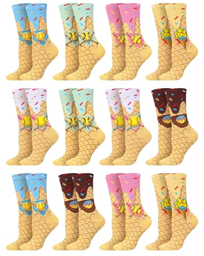 Halfchet 12 Pairs Ice Cream Drip Baseball/Softball Socks for Youth Teen Ice Cream Drip Sport Socks Funny Sports Gift Colorful Sock Athletic Crew Sock Sports Team Gifts Party Favor (Softball)