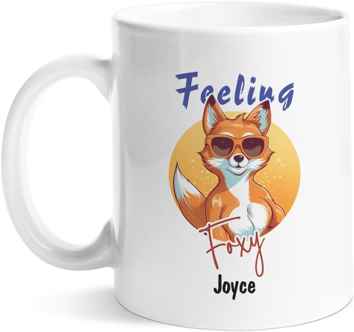 Customized Name Feeling Foxy Coffee Mugs, Personalized Foxy Tea Cups, White Animal Ceramic Mugs, Foxy Travel Mugs, Funny Mugs, Novelty Mugs, Gift For Wife, Foxy Gifts, Foxy Lover Gifts