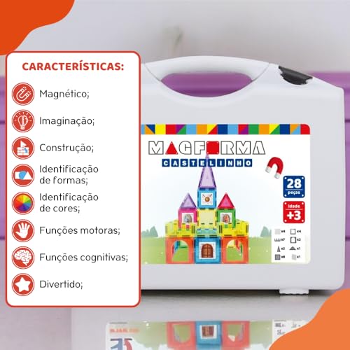 Blocos Magnéticos Magforma castelo 28 peças brinquedo magnético educativo