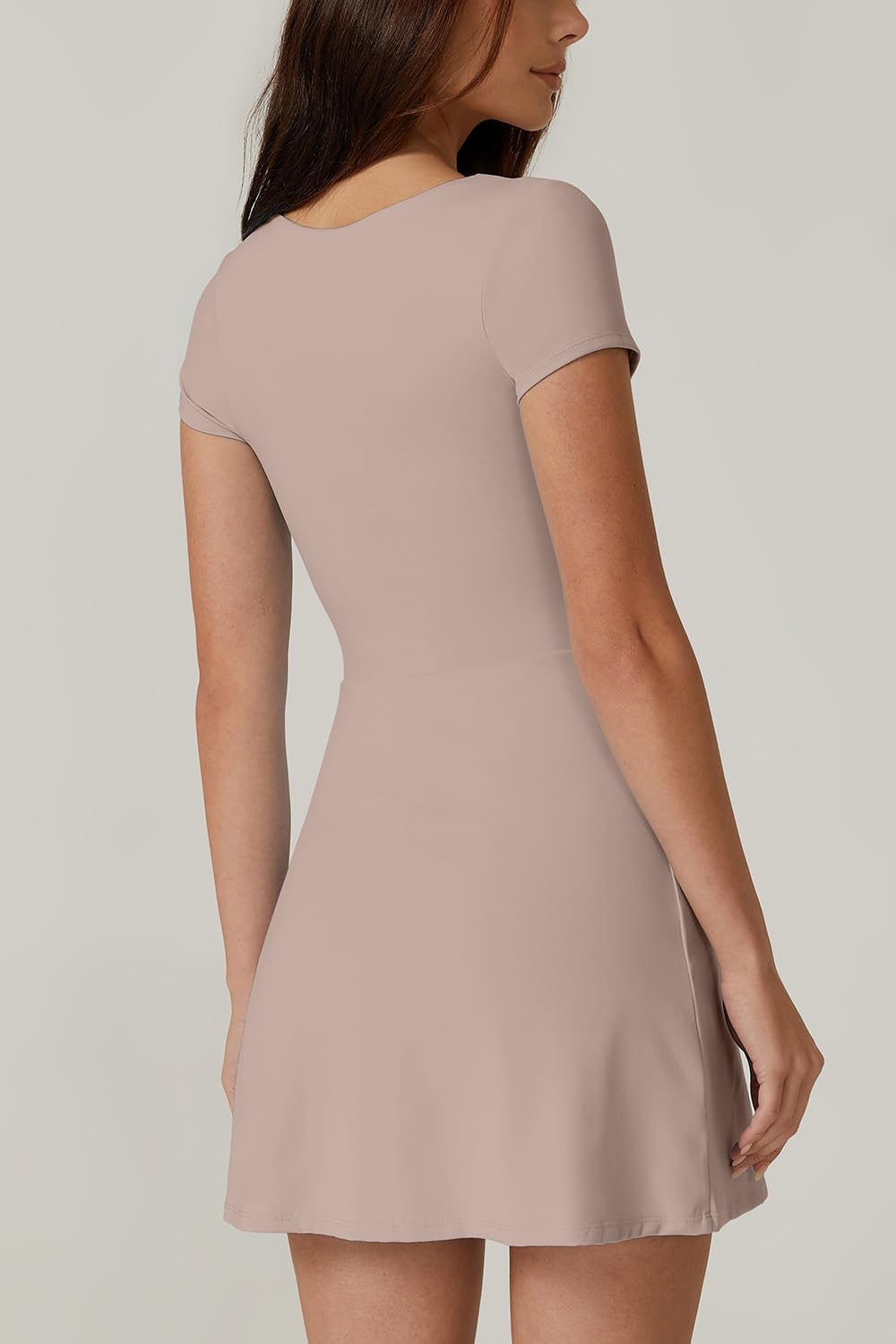 QINSEN Womens Square Neck Tennis Dress Short Sleeve Built in Shorts Golf Athletic Dress with Pockets - Image 2