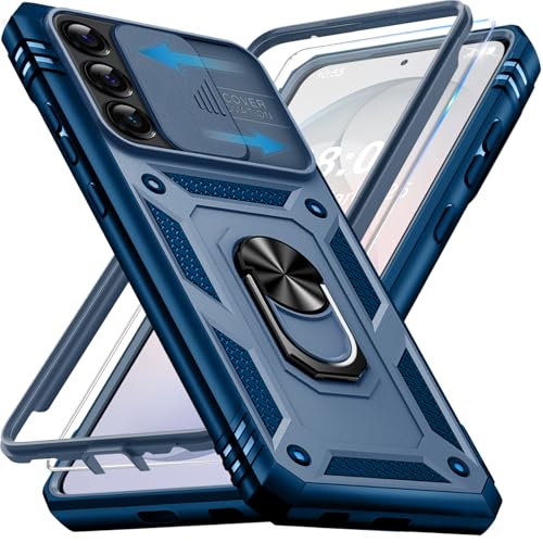 Coque de protection blindée pour Samsung Galaxy S26 avec film d'écran et anneau bleu