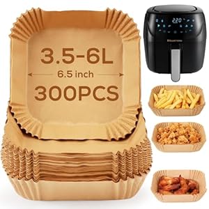 YQL 300PCS Air Fryer Liners Square for Russell Hobbs 4L, Disposable Air Fryer Accessories 6.5 Inch, Non Stick Parchment Paper for COSORI/Chefman/Ninja/Philip... & Other Single Airfryer 3.5L-6L