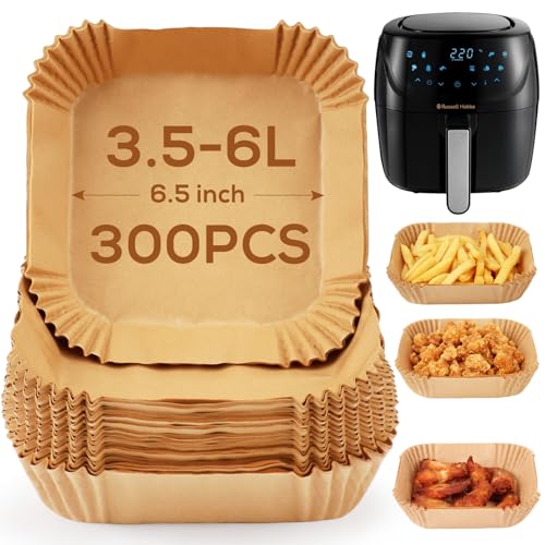 YQL 300PCS Air Fryer Liners Square for Russell Hobbs 4L, Disposable Air Fryer Accessories 6.5 Inch, Non Stick Parchment Paper for COSORI/Chefman/Ninja/Philip... & Other Single Airfryer 3.5L-6L