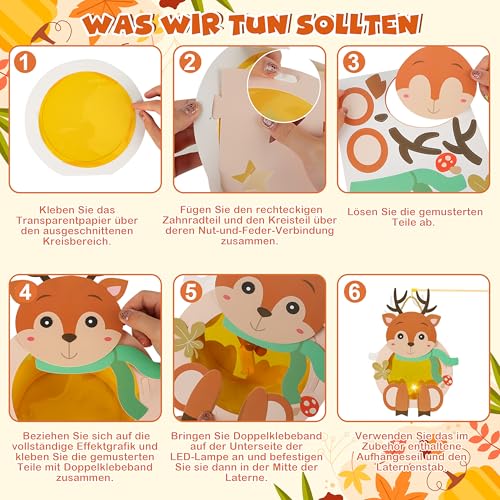 Herenear 4 Stück Laternen Bastelset für Kinder, Sankt Martin Laterne Basteln, DIY Herbst Dekoration Bastelset, Tierische Papierlaternen mit Laternenstäben, Geschenk Jungen Mädchen Sankt Martin