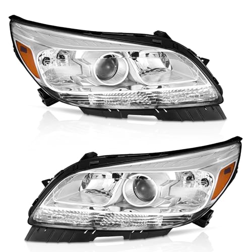 WEELMOTO Headlights for 2013-2014 Malibu Eco / 2013-2015 Chevy Malibu (LT LTZ) Replacement Assemblies Chrome Housing Amber Reflector L+R