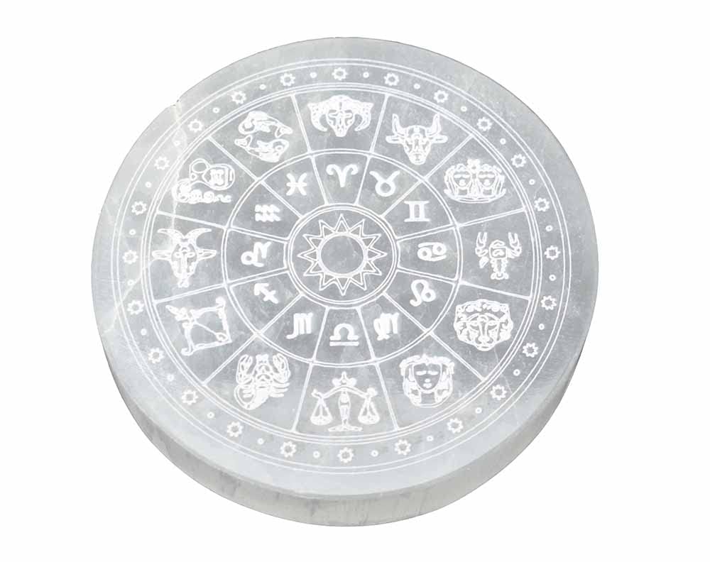 Cleopatra Selenite Disc Zodiac 10Cm