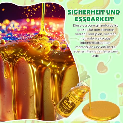 Flüssig Essbarer Glitzer – 6 Farben Essbarer Für Getränke, Glitzer Lebensmittelfarbe Flüssig für Kuchen, Cupcakes, Kekse, Backen, Fondant, Torten und Macarons – 12 g/Flasche