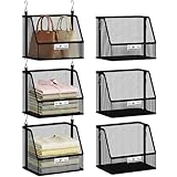 STORAGE MANIAC 3 Tier Hanging Closet Organizer with Mesh Baskets, Clothes Hanging Shelves, Foldable Stackable Storage, Space-Saving Collapsible Basket with Hooks for RV, Dorm, Bedroom, College, Black