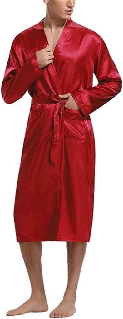 Bathrobe Men's Thin Pajamas Casual Bathrobe Dress Skin-friendly Solid Color Men's Nightgown Home Service