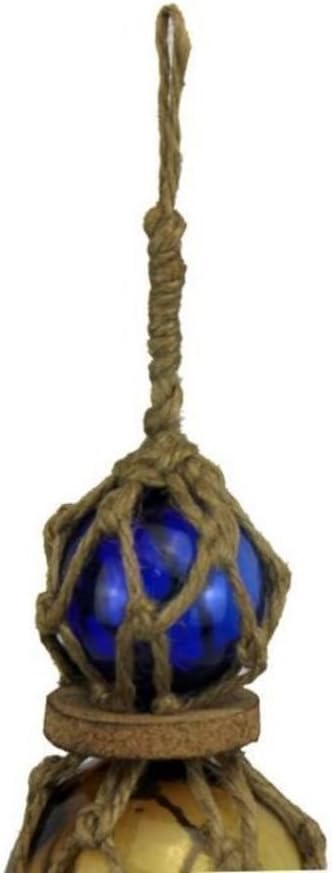 Hampton Nautical 3xglass-203 Blue - Amber - Blue Japanese Glass Ball Fishing Floats with Brown Netting Decoration 11" - Glass Buoy