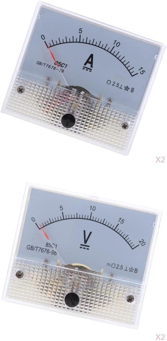 2x DC Ammeter Analog Panel Meter Amp Meter Current Gauge Pointer 0-15A 0-20V