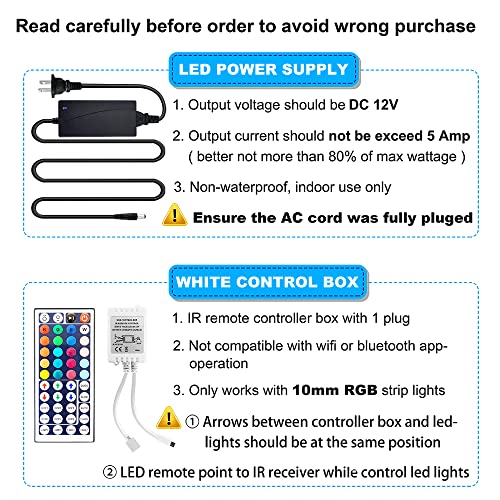 Clordeal 12V Power Supply, 44Key Wireless Ir Remote Control + Control Box + 12V 5A Led Transformer For Smd 3528 5050 Rgb Led Strip Lights (Not Compatiable With 24V Led Strip Lights) #TOP1