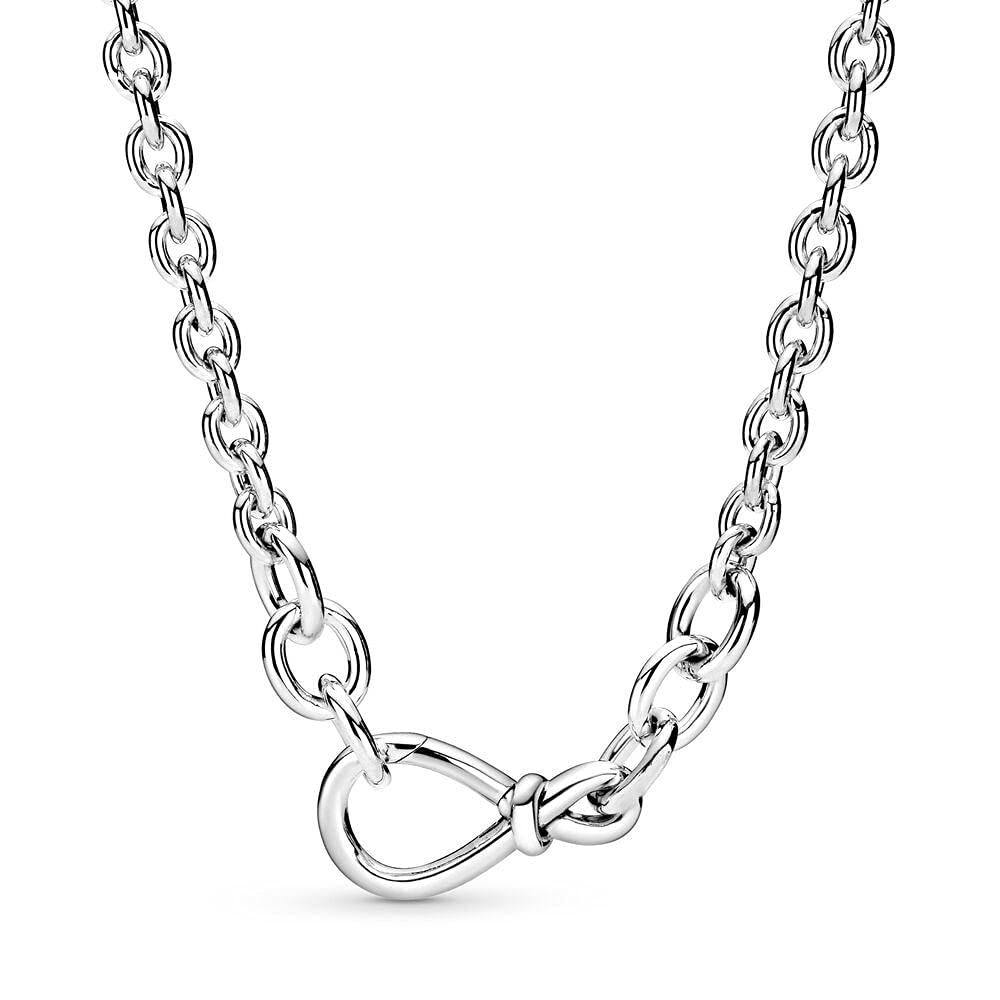 ZHUDJ 100% 925 Sterling Silver Pan Chunky Infinity Knot Chain Necklace for Women