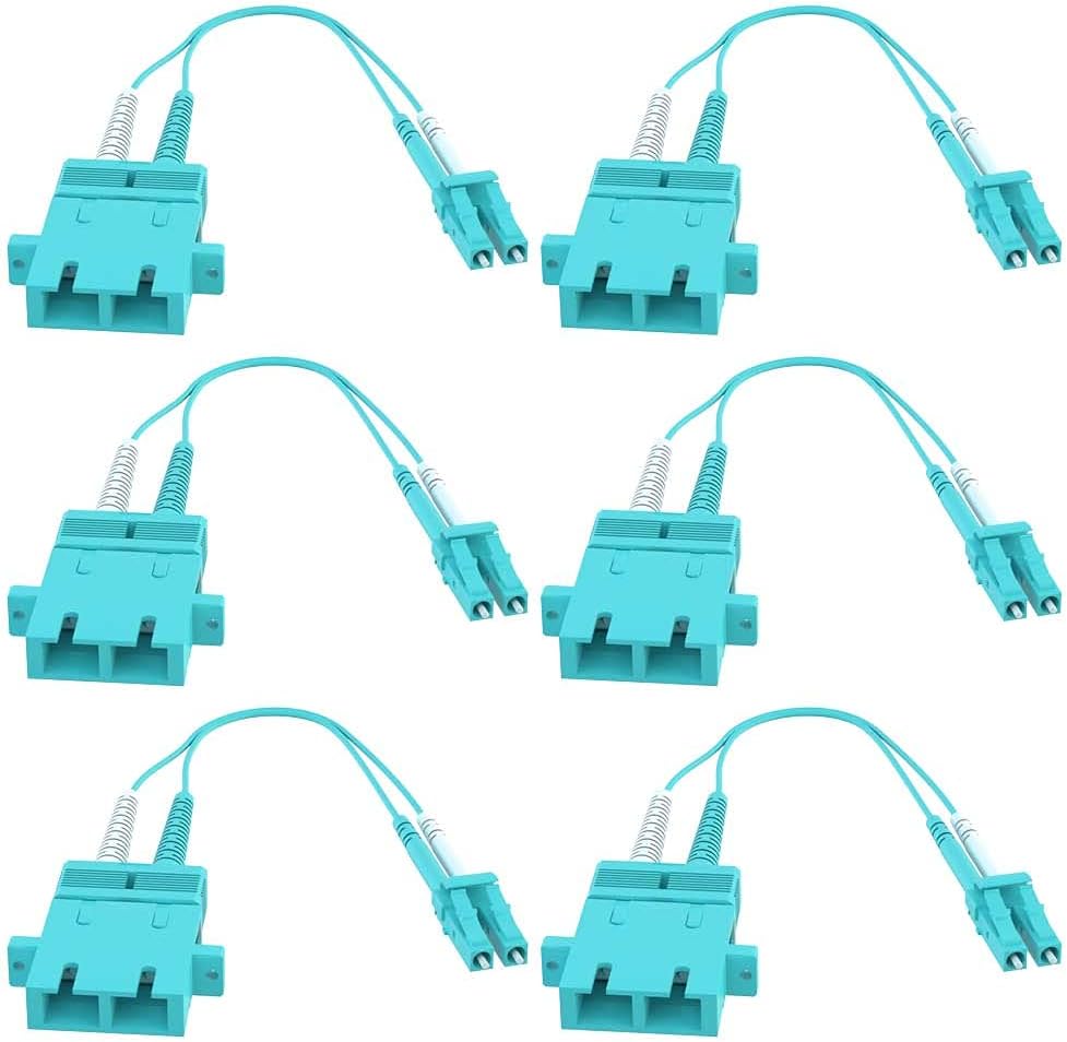 CableRack SC Female to LC Male 40GB 50/125 OM4 Multimode Duplex Hybrid Adapter Converter Dongle (2-Pack)