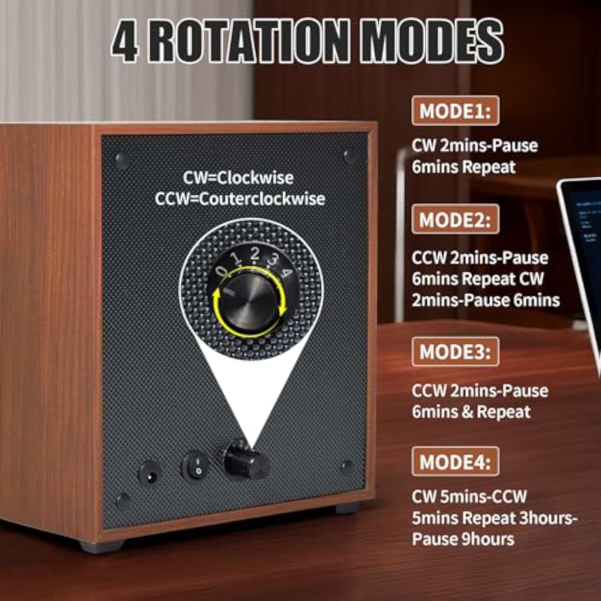 Watch Winder for Automatic Watches with LED Light, 4 Rotation Modes