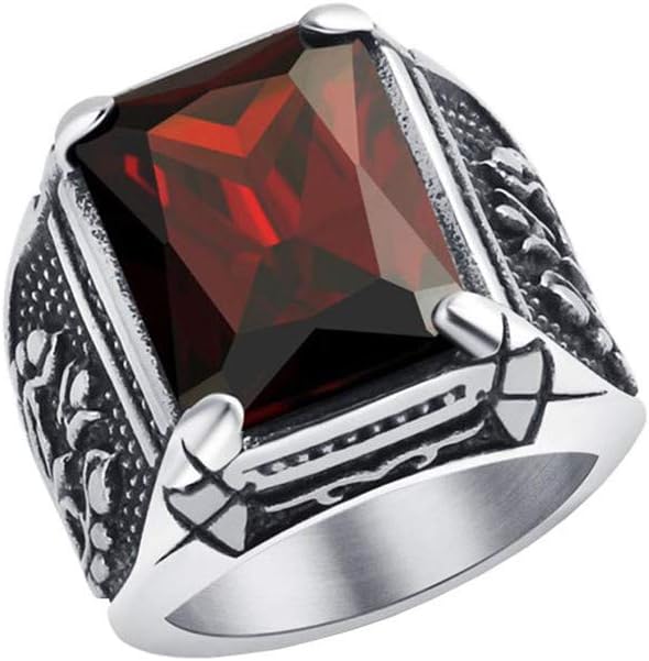 Men's Stainless Steel Vintage Cubic Zirconia Square Multicolor Stone Signet Ring - Image 2