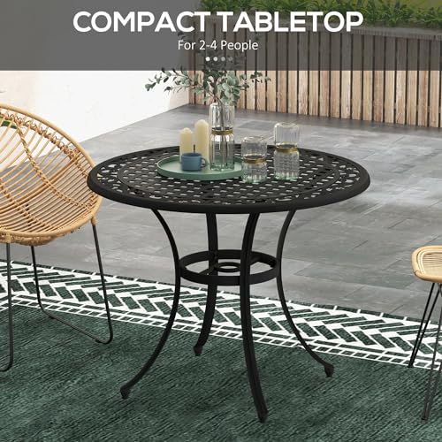 Outsunny Garden Table with Parasol Hole, 90cm Round Outdoor Dining Table for 2-4, Cast Aluminium Bistro Coffee Table for Balcony, Black - Image 5