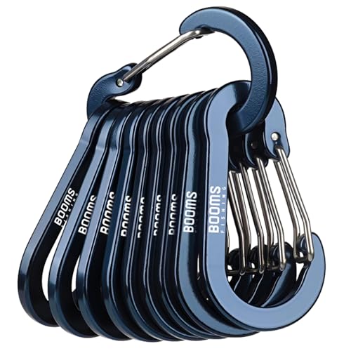 Booms Fishing CC5 Multi-Use Carabiner Clips, 10 Pack 2.3"/ 3.1" Caribeener Clips, Mini Keychain Caribeaner Clip, Aluminum D Ring Carabiners Deep Blue 2.3"
