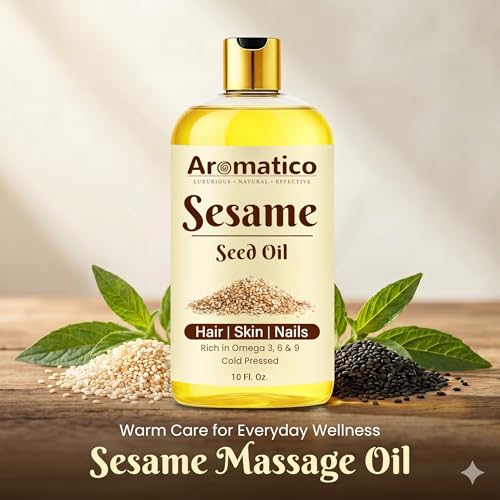 Image of AROMATICO Sesame Oil for Massage - Ayurvedic Warm Massage Oil with Cold Pressed Sesame for Muscle Relaxation & Daily Abhyanga | 300ml