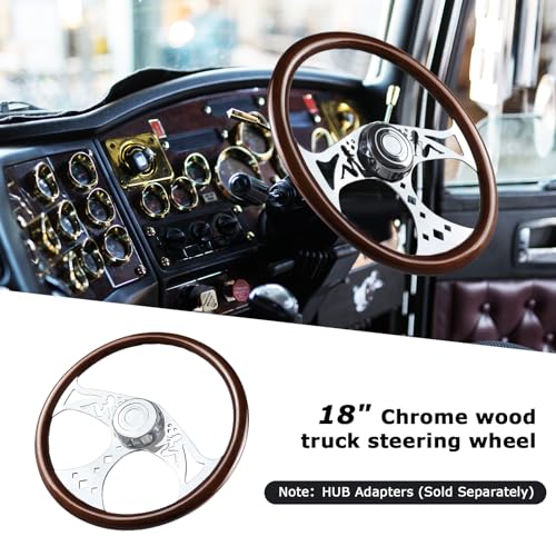 QYMOPAY 18 Inch Wooden Truck Steering Wheel Classic Grant Nostalgia Style Steering Wheel Slotted 3 Chrome-plated Spokes Woodgrain Steering Wheel - Image 5