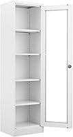 PEUKC 65" White Glass Display Cabinet, Curio Case with 4 Adjustable Shelves & Tempered Glass Door, Heavy-Duty Steel for Home Office Storage