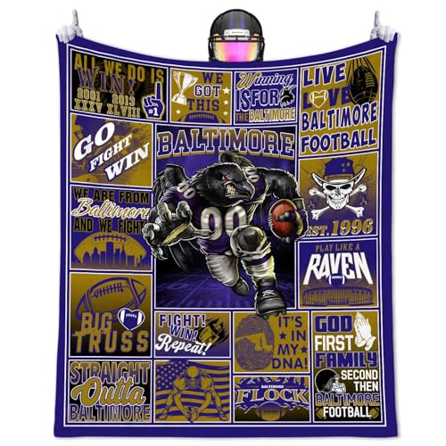 Football Blanket Gifts for Men 50 X 60 City Football Lovers Fan Gifts Merch Gear Suff Sports Fan Throw Blankets for Sofa Bed Bedroom Living Room Royal Purple Metallic Gold
