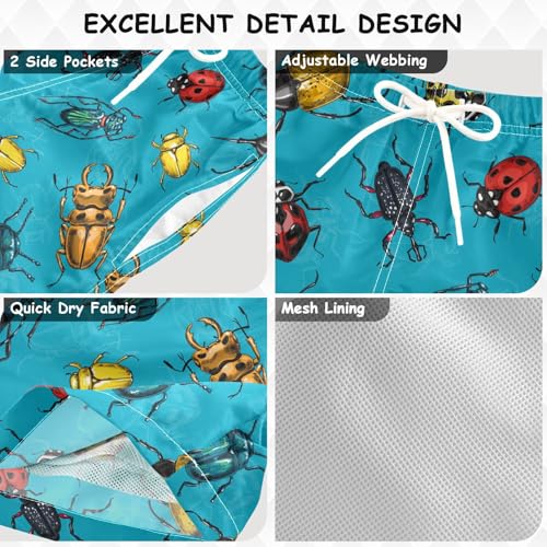 Boys Swim Trunks Quick Dry Beach Board Shorts Toddler Beetles Bugs Swimsuit Bathing Suits with Mesh Lining3