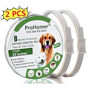 PROZADA [2PCS] Collares Antiparasitario para Perros Impermeable, 8 Meses de Protección de Efectividad Repelente de Plagas de Goma, Fórmula Natural, Ajustable (63cm) (1)