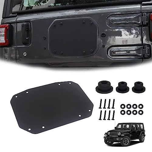 Phamyor Aluminum Spare Tire Carrier Delete Filler Plate with Bolts & Tailgate Durable Rubber Plugs Set Fit for 2018-2023 Jeep Wrangler JL JLU, Tailgate Plug, Tailgate Vent Plate Cover, Black, Flat