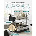 SONGMICS Dish Drying Rack - 2 Tier Dish Rack for Kitchen Counter with Rotatable and Extendable Drain Spout, Dish Drainer with Utensil, Cup, Glass, Cutting Board Holders, Black UKCS032B01 - Image 3