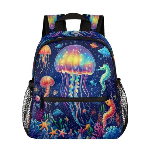 Toddler Backpack for Girls Boys Kids Neon Jellyfish Mini Backpack School Bookbag Cute Preschool Backpacks with Chest Strap
