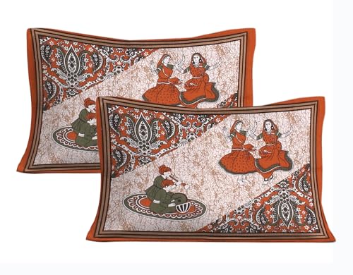 Image of JAIPUR PRINTS 100% Cotton Bedsheet for Double Size Bed bedsheets Rajasthani Jaipuri Printed Double Size Bedsheet with 2 Pillow Cover / 90x100 inch / 235x215 cm / (Brown)